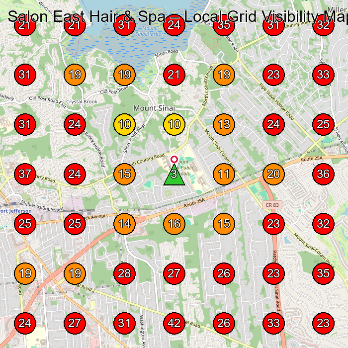 Salon East Hair & Spa GeoGrid visibility map for Hair Salon in Port Jefferson Station